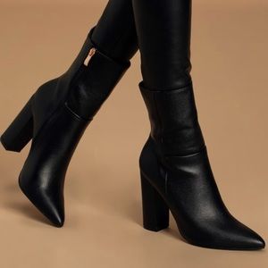 Lulus Dawson Black Pebble Pointed-Toe Mid Calf Boots